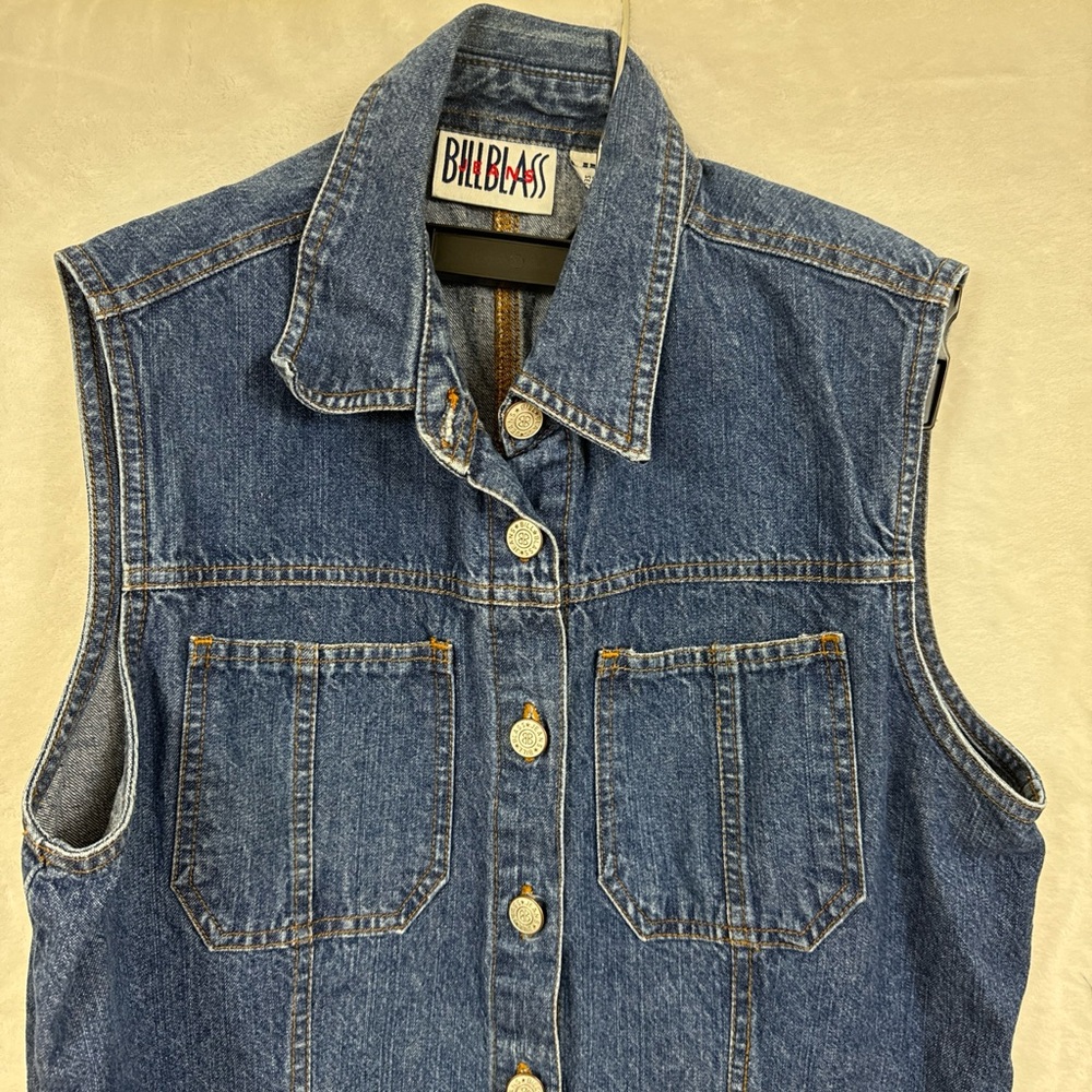 Vintage 90s Bill Blass Denim Button-Down Sleeveless Midi Dress. Dark Wash Size S